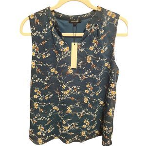 Papermoon Floral Sleeveless Blouse Yellow Orange Flowers Professional Top Size S